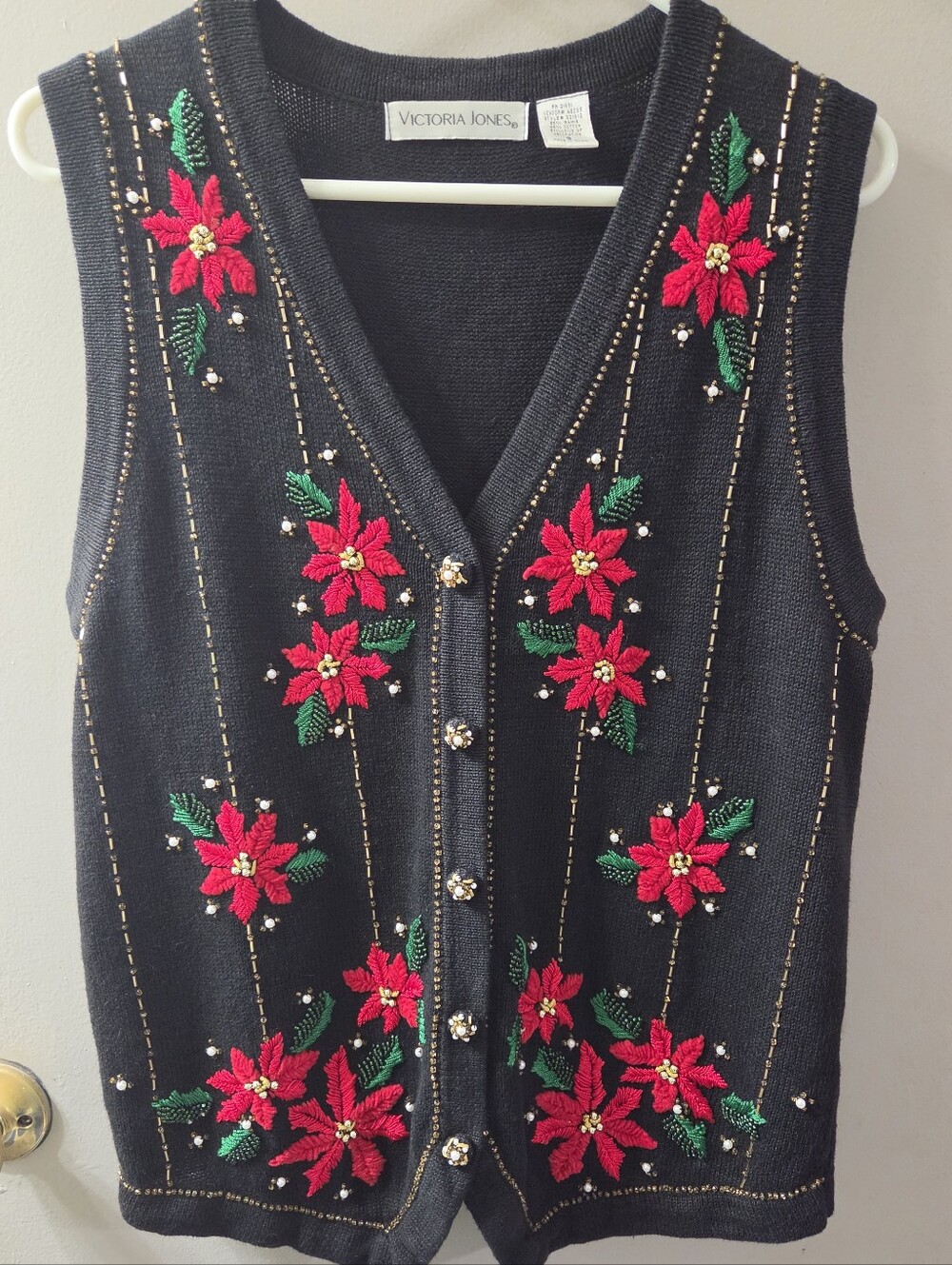 Holiday Poinsettia Embroidered And Beaded Women's Vest. Sz S - Picture 5 of 7
